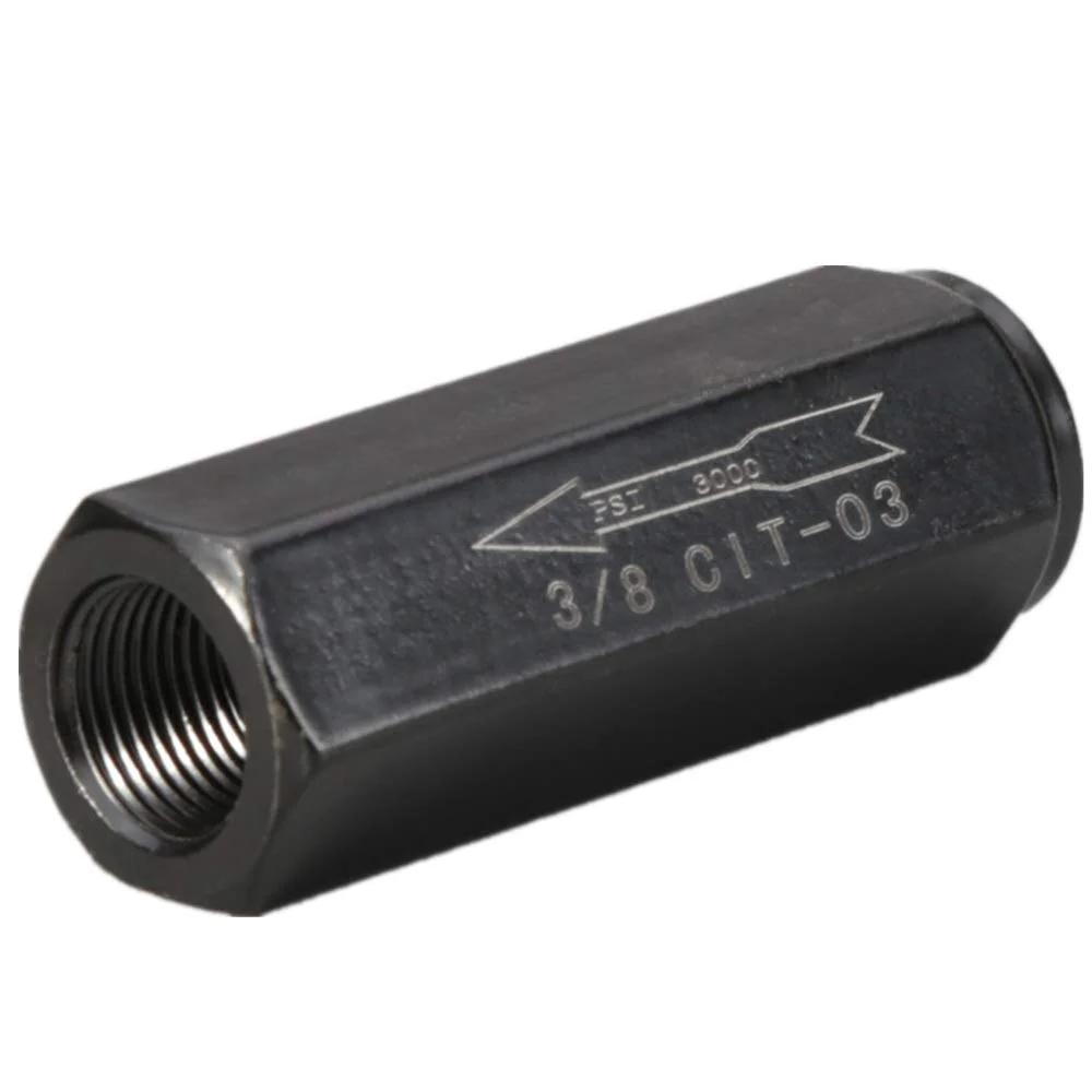 Hydraulic Check Valve 3 Eighths Inch NPT One Way Pump Oil 3000 PSI High Flow Durable Carbon Steel Body Corrosion Resistant PTFE Seat