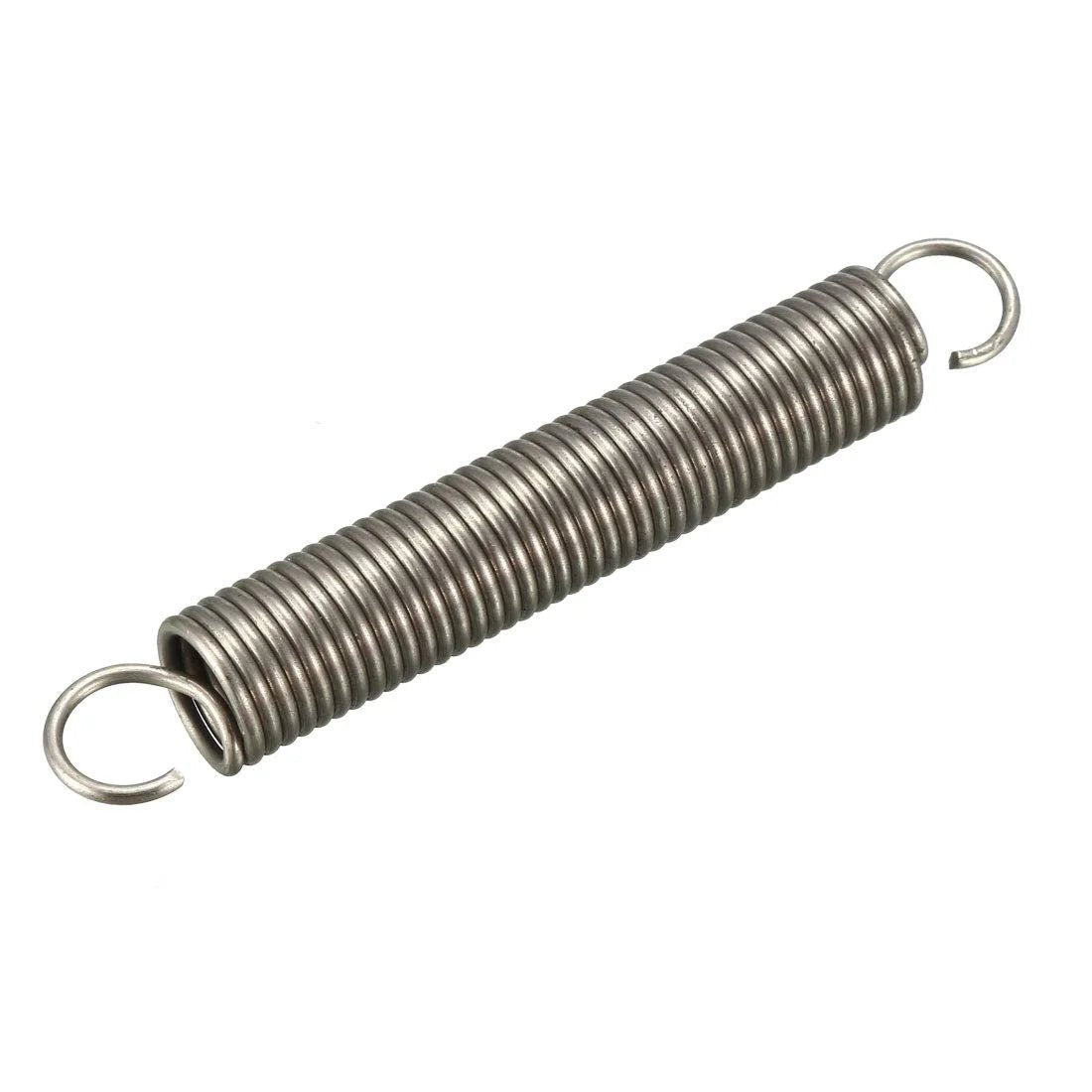 Durable stainless steel tension spring with dual hooks, ideal for DIY projects, prototyping, and light assemblies; rust resistant.