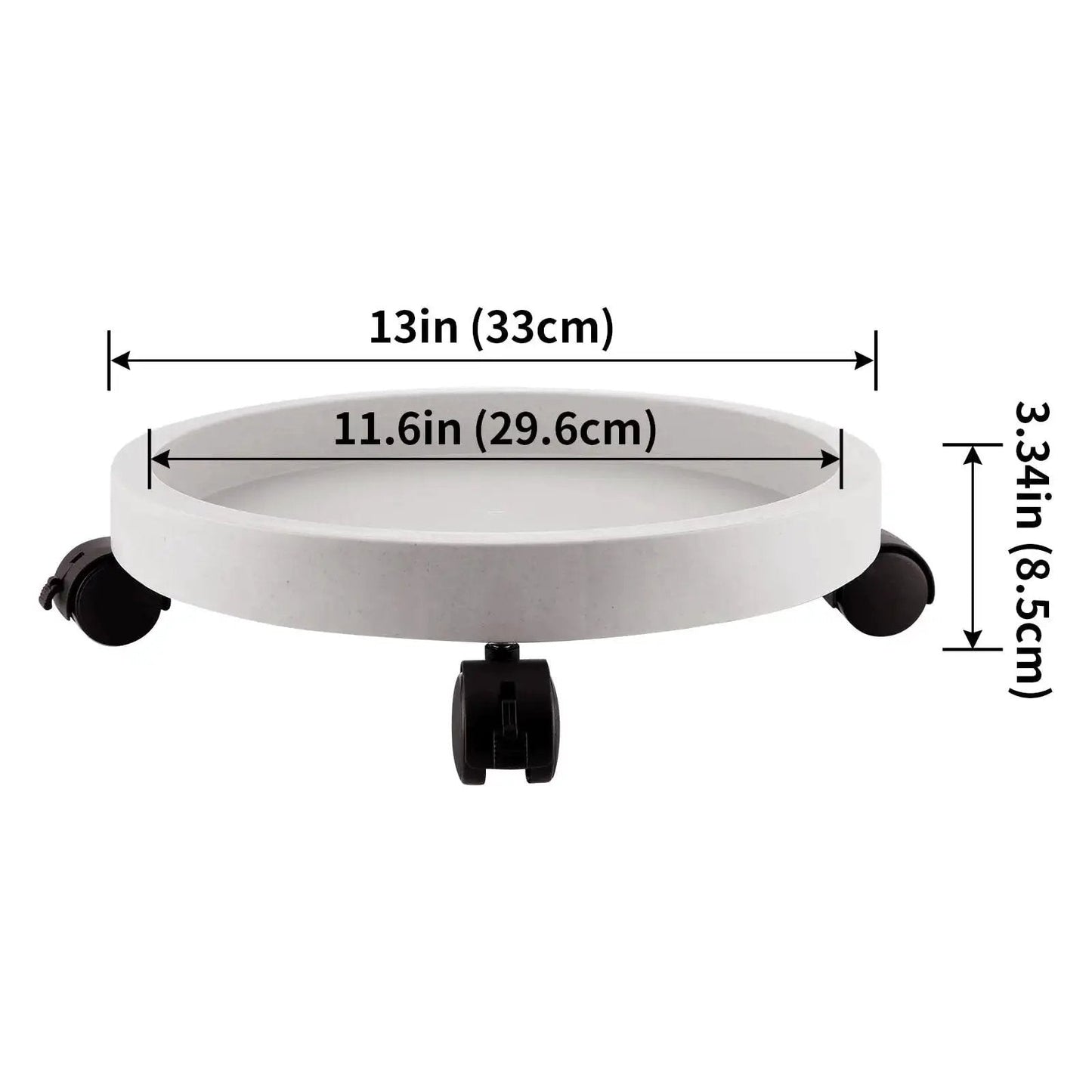 13 Inch Plant Caddy With Four Wheels For Heavy Planters And Deck Use, displayed with 13-inch outer diameter and 3.34-inch height