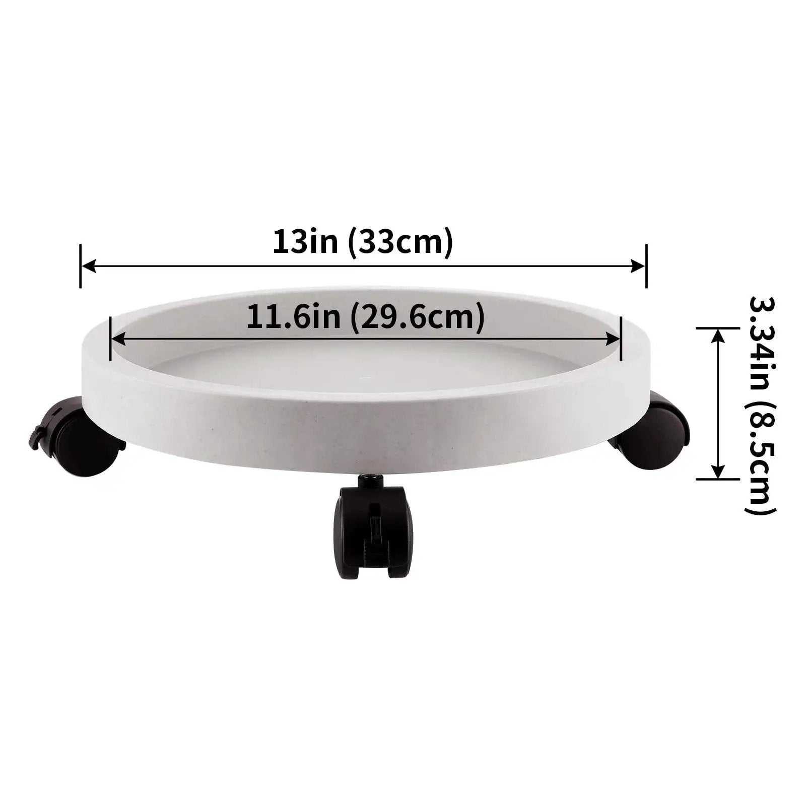 13 Inch Plant Caddy With Four Wheels For Heavy Planters And Deck Use, displayed with 13-inch outer diameter and 3.34-inch height