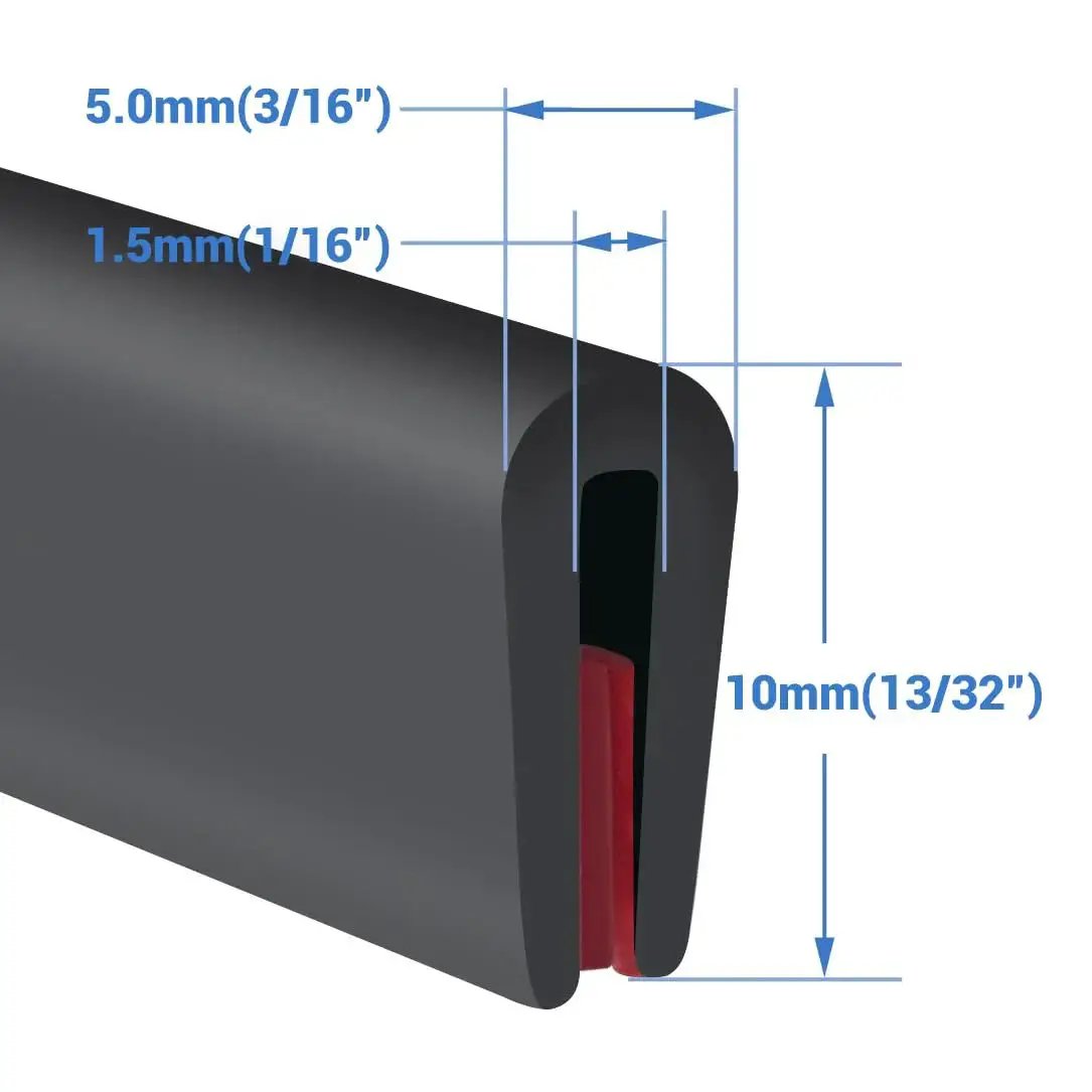 Diagram of Self Adhesive U Channel Edge Trim Made From EPDM Rubber For Durable Edge Protection On Sheet Metal Fits One Sixteenth Inch 1.6 Millimeter Ten Feet Length