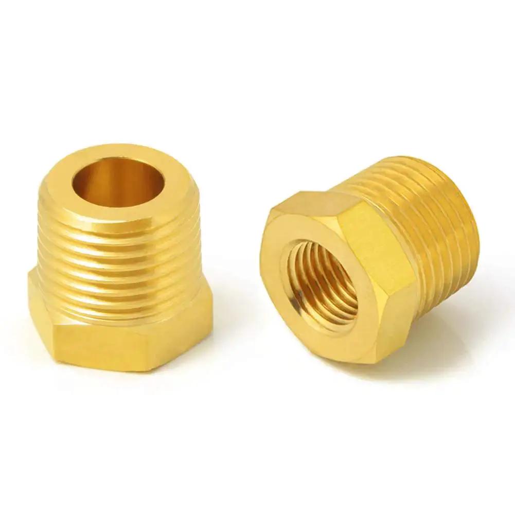 Brass reducer bushing one inch male NPT to one quarter inch female NPT reducing pipe adapter fitting pack of two solid brass