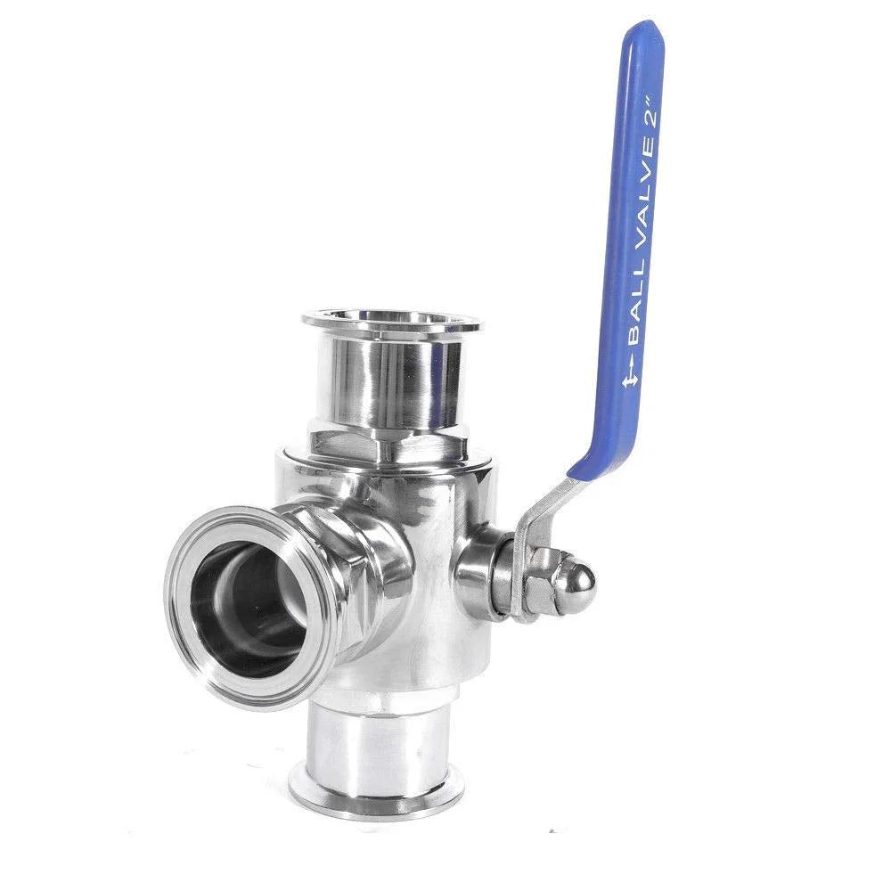 1.5 Inch Tri Clamp Sanitary Ball Valve With 3 Way Tee Port T Port PTFE Lined, Stainless Steel 304 Tri Clover Ferrule And 3 Silicone Gaskets