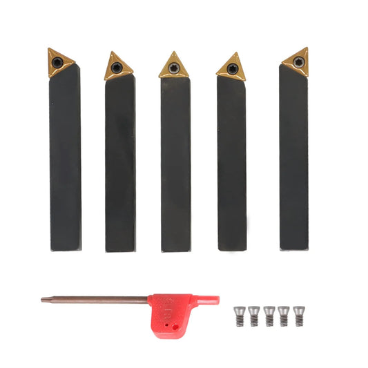 5Pcs Three Eighths Inch Indexable Carbide Lathe Turning Tool Holder Set With TCMT110204 Inserts For Metalworking, Pro Grade Steel Body, Tin Coated Carbide Inserts For Long Life And Sharpness, Ideal For Turning And Milling Jobs