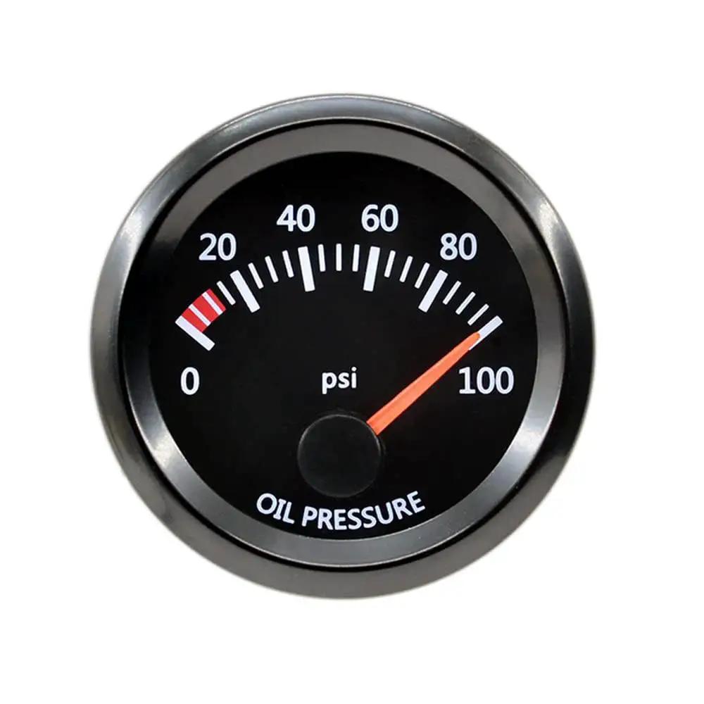 52mm Universal Car Oil Pressure Gauge Kit With White LED Readout, 0-100 PSI, 12V DC Power, red illuminated needle display