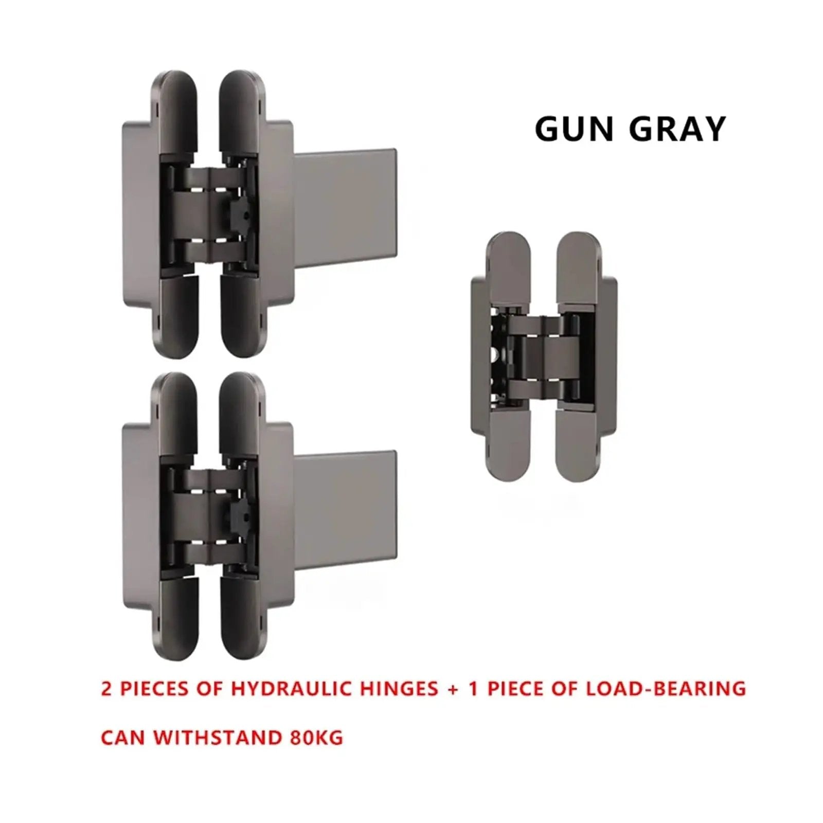 Hidden Cross Secret Door Hinge With Auto Close, Pro Grade Hydraulic Buffer, And Three Dimensional Adjustment in gun gray