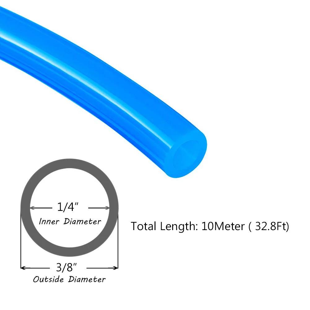 Pneumatic Polyurethane Tubing Three Eighths Inch Outer Diameter Blue Air Hose for Water and Fluid Transfer Ten Meter Length Thirty Two Point Eight Feet