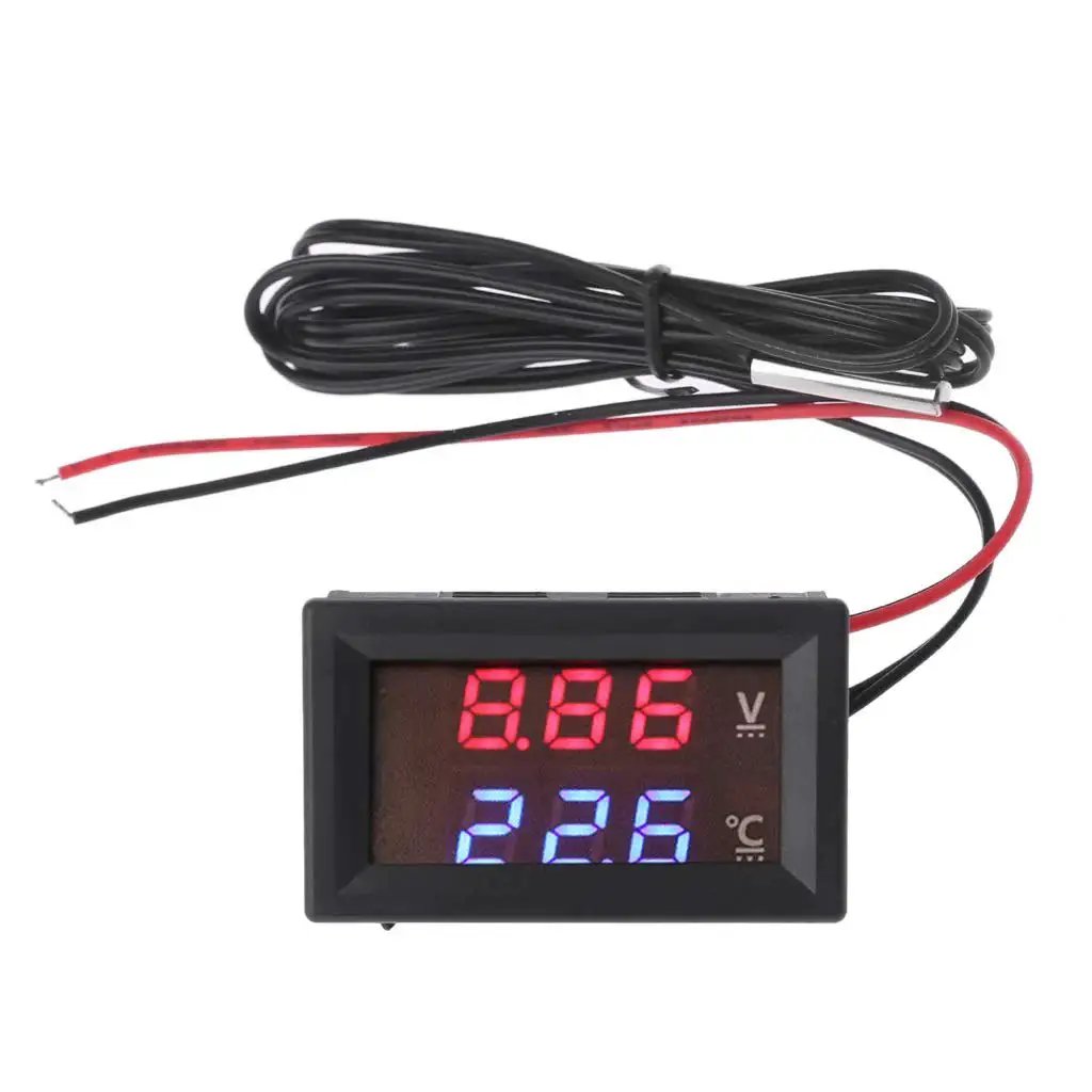 2 In 1 Car Thermometer And Voltmeter With LED Display For 12 To 24 Volt Vehicles, showing voltage and temperature readings.