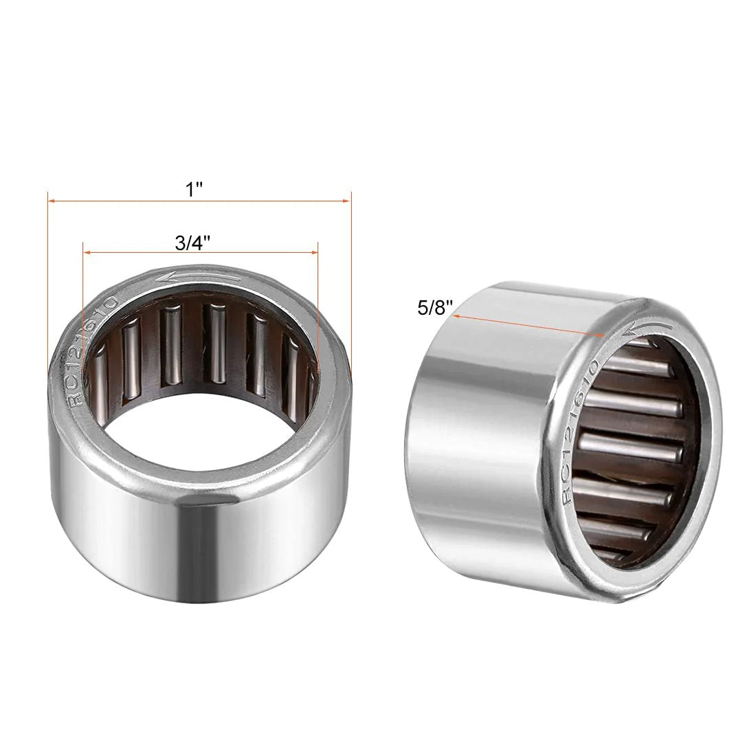 RC121610 One Way Needle Roller Bearing Set Three Quarter Bore 1 Inch OD Five Eighths Wide Two Pack Pre Lubricated