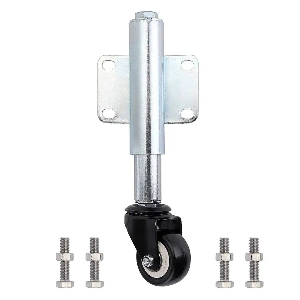 Gate Caster With Spring Loaded Retractable Wheel For Wooden Gates And Yard Fences, Two Inch Wheel, Heavy Duty Steel Frame