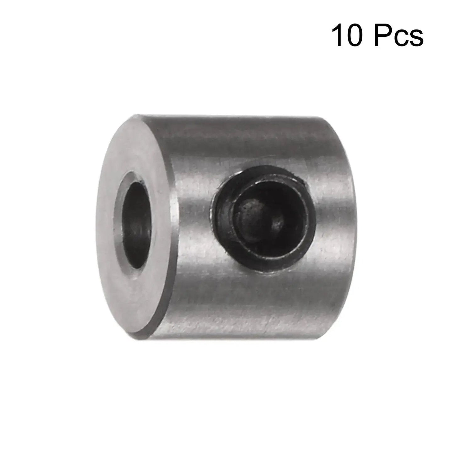 Front view of 10 Pack 3mm Shaft Collar Set Screws in Stainless Steel 304, 8mm Outside Diameter, 7mm Thick, for Bearings and Stops