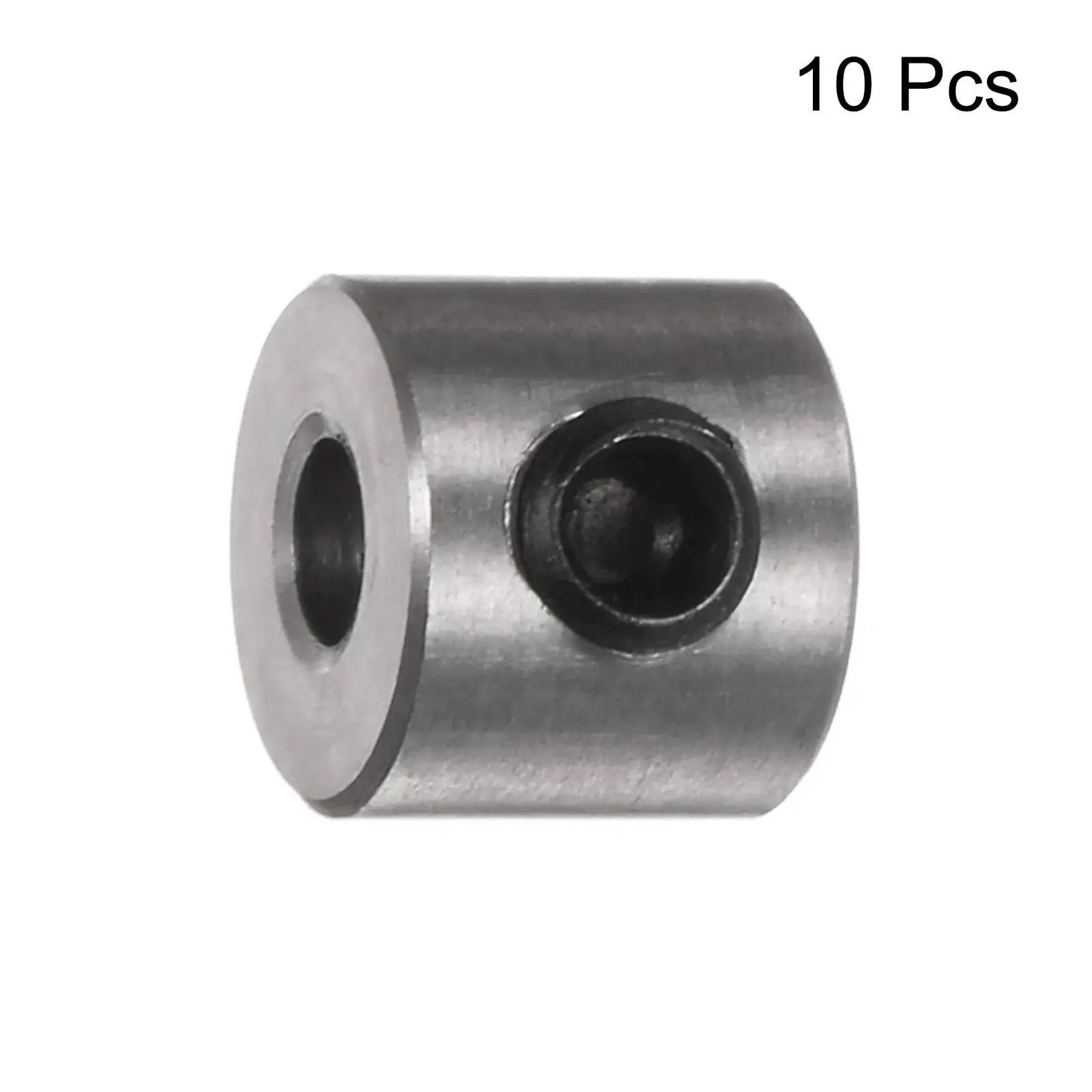 Front view of 10 Pack 3mm Shaft Collar Set Screws in Stainless Steel 304, 8mm Outside Diameter, 7mm Thick, for Bearings and Stops