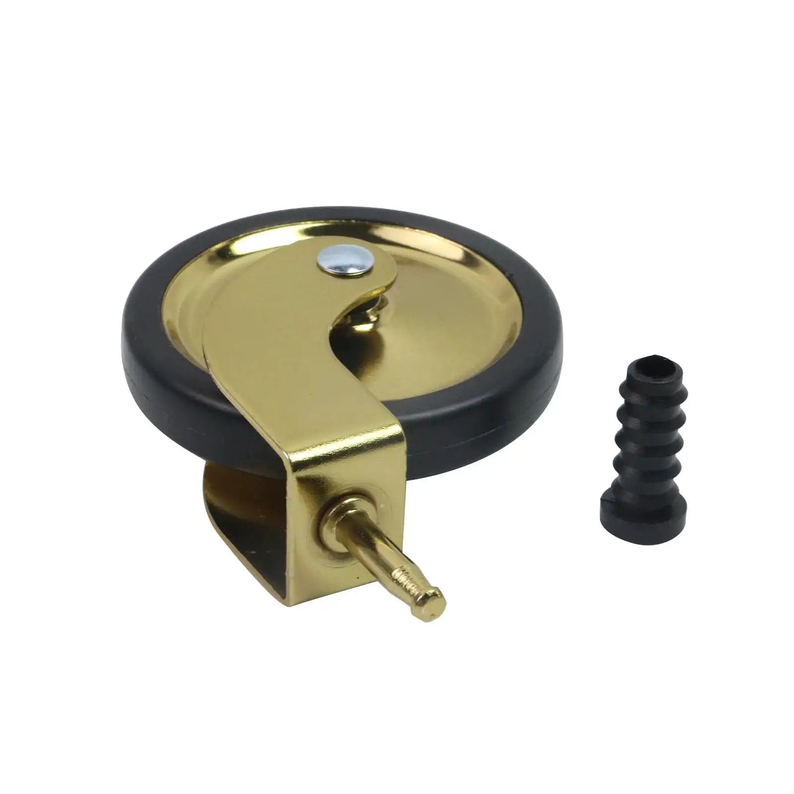 Antique Castors No Noise Swivel Wheels Floor Protectors 3 Inch Gold Caster Wheels with sockets for furniture legs, front view