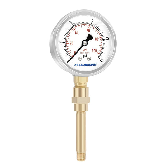Heavy Duty Liquid Filled Air Gauge Kit For Portable Oil Fired Heaters 0 To 15 PSI, brass connector and pro grade dial