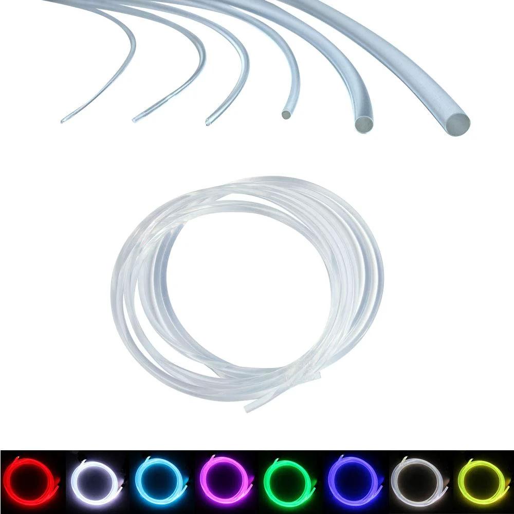 AKEPO Ф0.06in(1.5mm)*16.4ft(5m) PMMA Plastic Side Glow Cable for Optical Fiber Light displayed in clear coiled form with various colors.