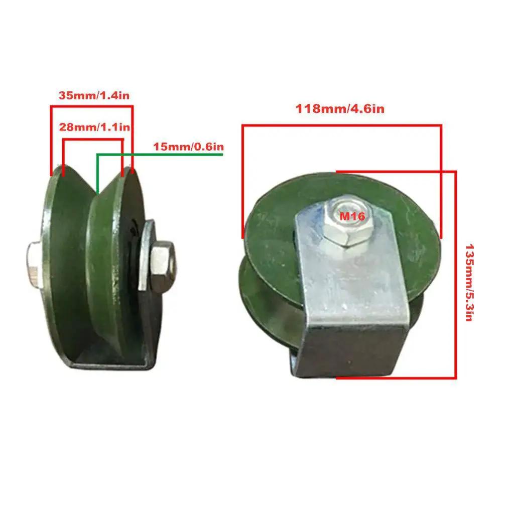 Two Pack V Groove Castor Wheel Set Heavy Duty Track Wheel With Cast Iron Directional Sheave And Double Bearing For Industrial Machines Sliding Doors Rolling And Wire Rope Rails 118mm High Load Carbon Steel Bearings Quiet Smooth Operation dimensions