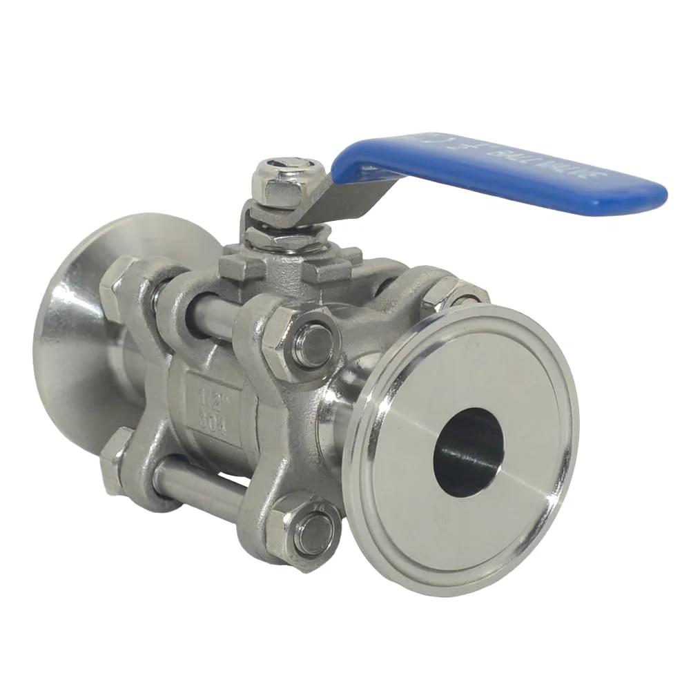 Sanitary 1/2 Inch Ball Valve Fits 1.5 Inch Tri Clamp Quick Clamp 2 Way Or 3 Piece 304 Stainless Steel Tube OD Connection Perfect For Brewing Dairy Beverage High Temp And Corrosion Resistant
