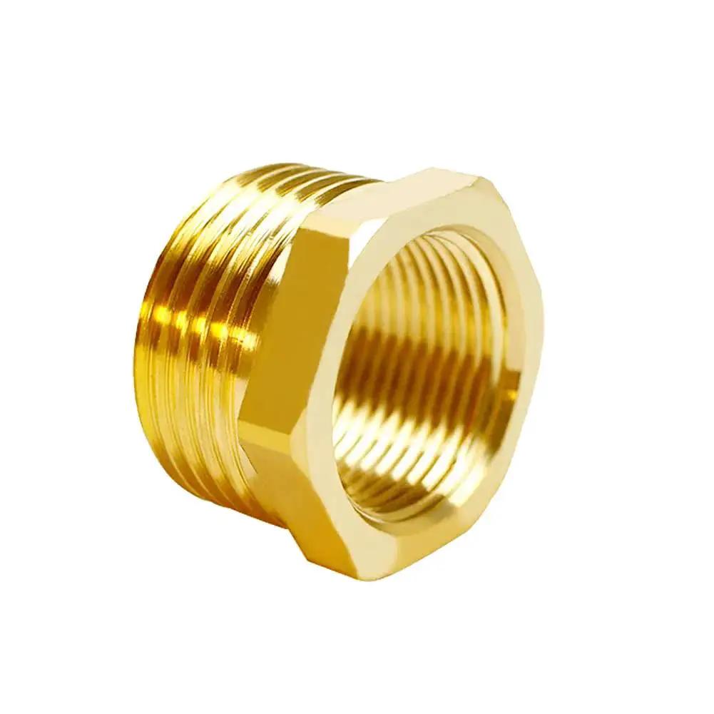Brass Hex Bushing Reducer Garden Hose Fitting One Half Inch NPT Female To Three Quarter Inch GHT Male Reducing Adapter