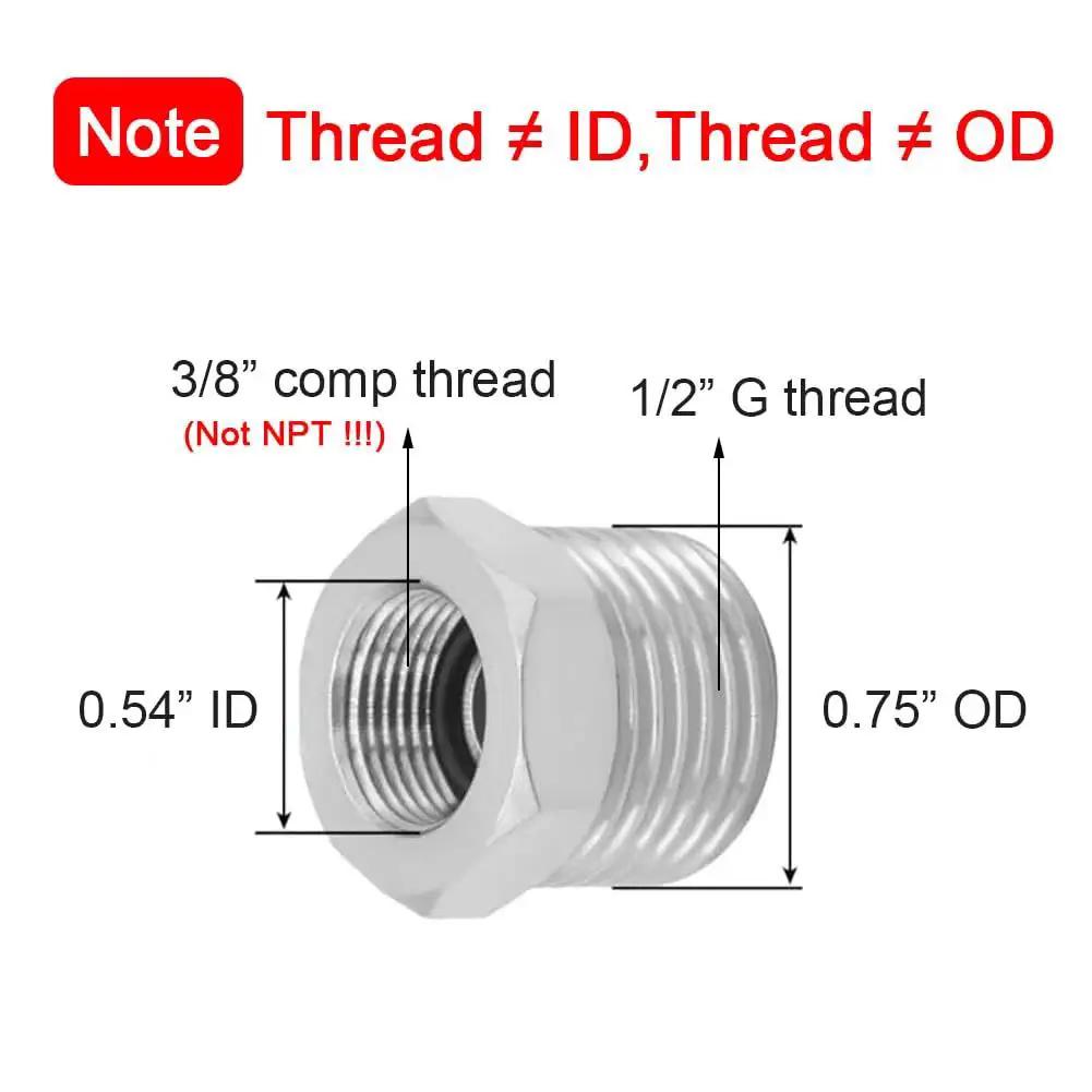 Brass Reducer Fittings One Half G Male To Three Eighths Compression Female Thread Bushing Nickel Plated Water Hose Adapter diagram