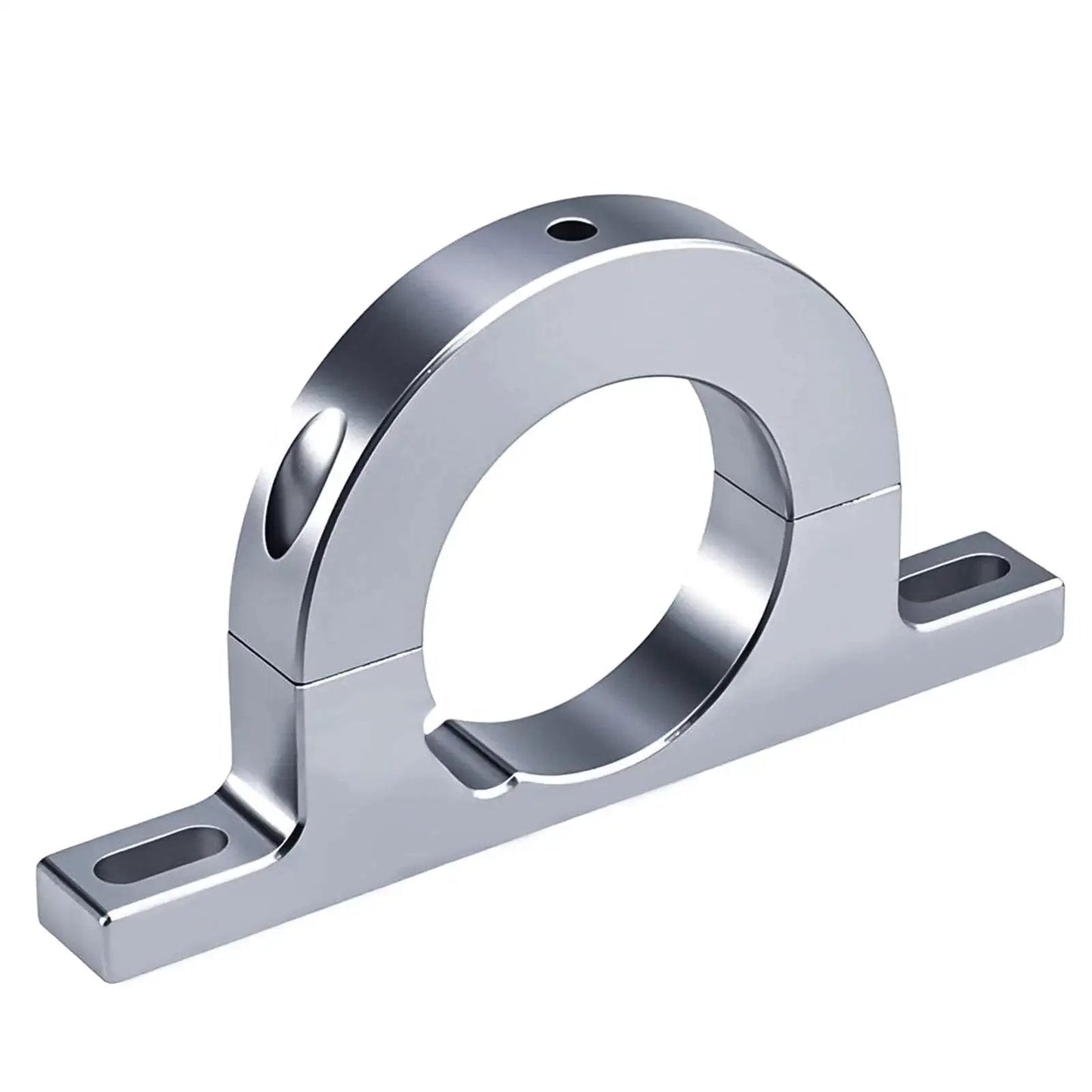 Universal 2 Inch Steering Column Keyed No Drop Mount River Clamp Aluminum 6061, side view of polished aluminum mount.