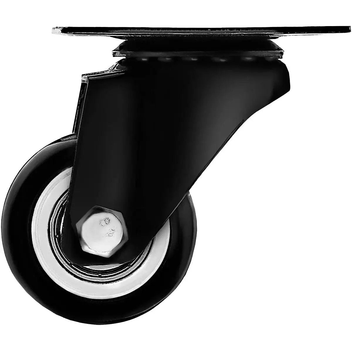 Side view of Swivel Caster Wheels Set Rubber Base With Top Plate Bearing Heavy Duty Pack Of 4 Black Non Brake 1.5 Inch Casters