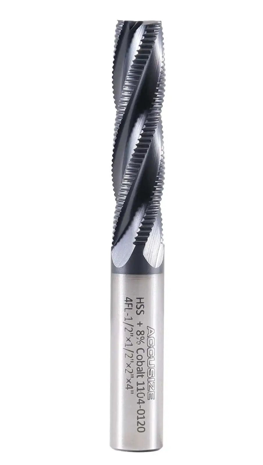TiAlN Coated M42 8 Percent Cobalt Roughing End Mill 1/2 Inch Shank, 1/2 Inch Diameter, 4 Flute Center Cutting Fine Tooth