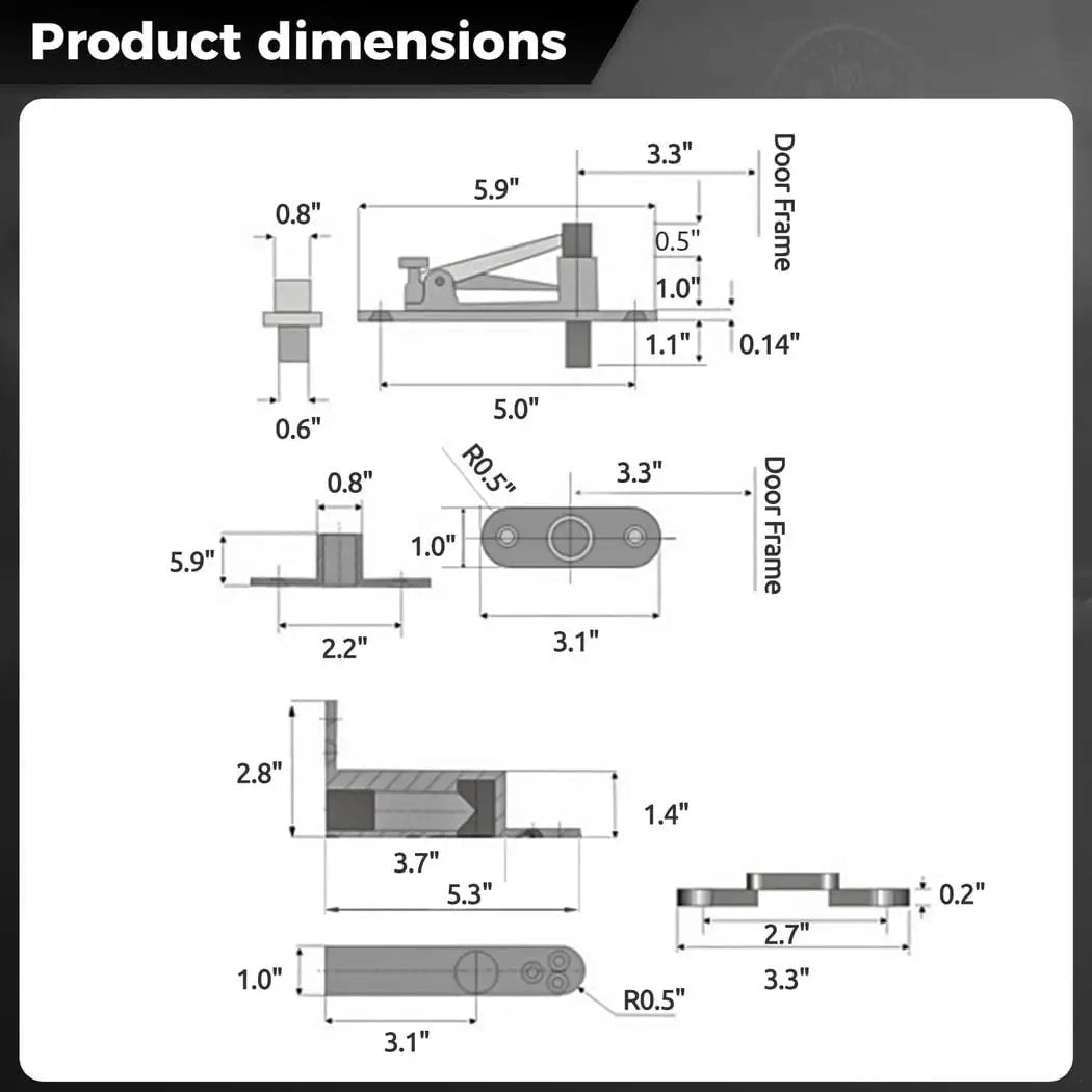 Diagram of Heavy Duty Invisible 360 Pivot Hinges For Wooden Doors, dimensions and installation details shown.