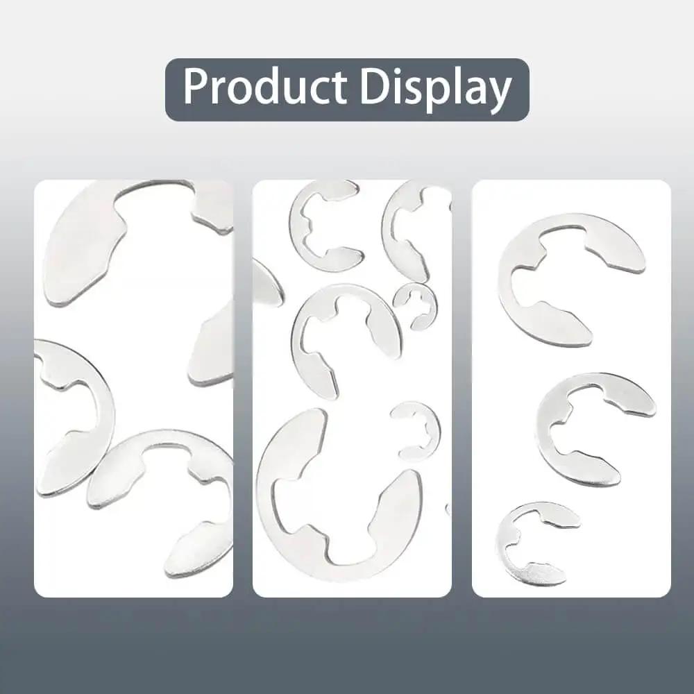 External Retaining Rings Set 120 Pcs Stainless Steel 304 E Clips Circlips Snap Rings Assortment Kit With 10 Sizes for Bearings