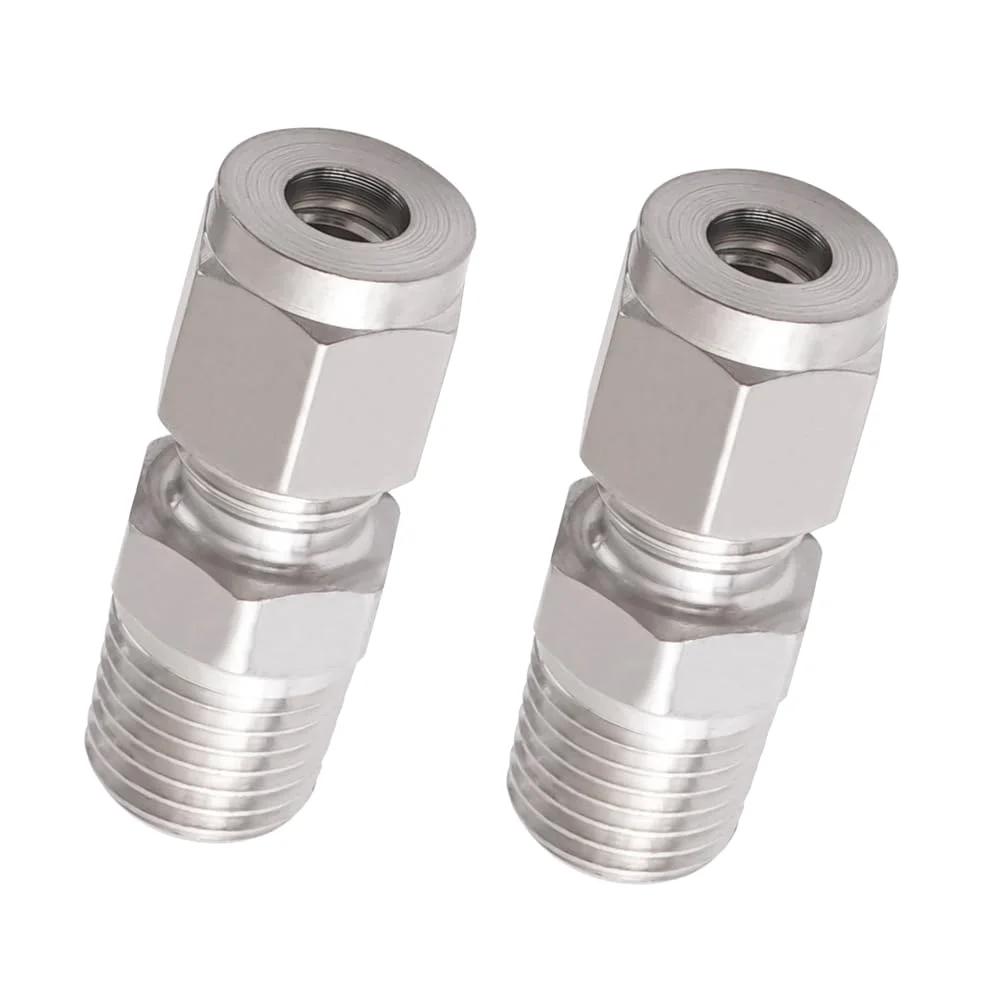 Pair of Stainless Steel 304 Compression Bulkhead Fitting 1 Quarter Inch OD Tube to 1 Quarter Inch NPT Male Connector, snug fit