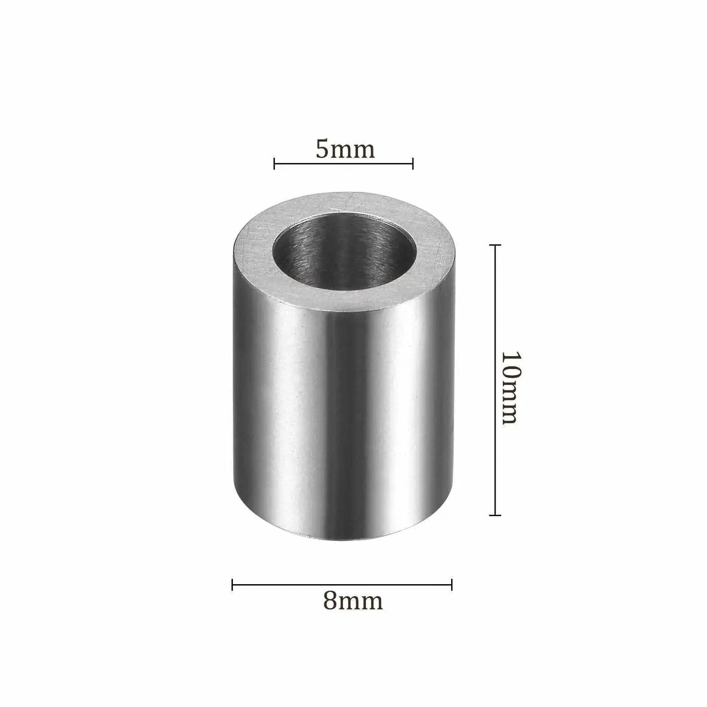 Six Piece Sleeve Bearing Set 5mm x 8mm x 10mm Oilless Chrome Steel Bushings showing size dimensions