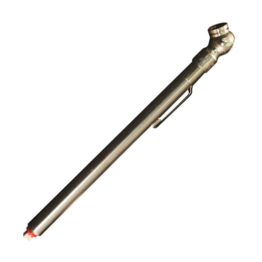 Pencil Tire Pressure Gauge For Trucks, RVs, And Bikes With Built In Deflator Valve, 20 To 120 PSI Range, Reads PSI And kPa, Single Head Chuck, Durable Plated Brass, Made In USA