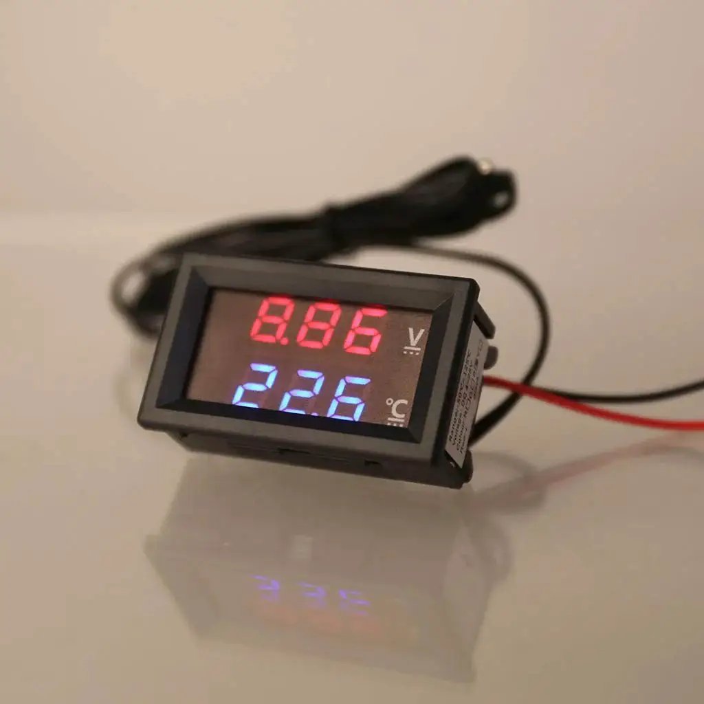 2 In 1 Car Thermometer And Voltmeter With LED Display For 12 To 24 Volt Vehicles, showing digital voltage and temperature readings