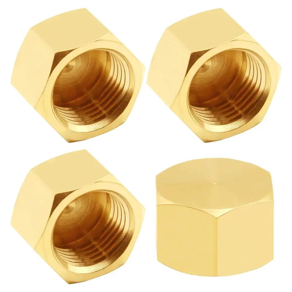 Four Pack Brass One Half Inch NPT Outer Hex Pipe End Caps With Female Threads