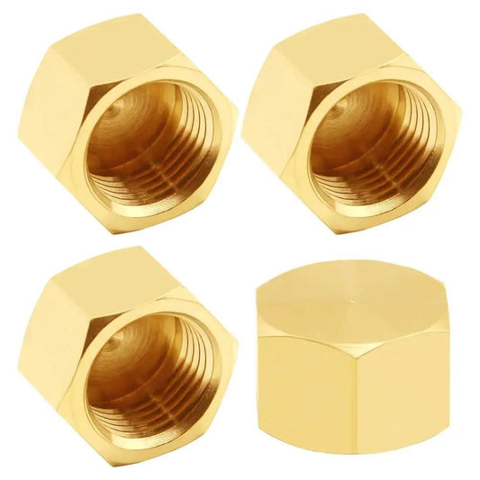 Four Pack Brass One Half Inch NPT Outer Hex Pipe End Caps With Female Threads