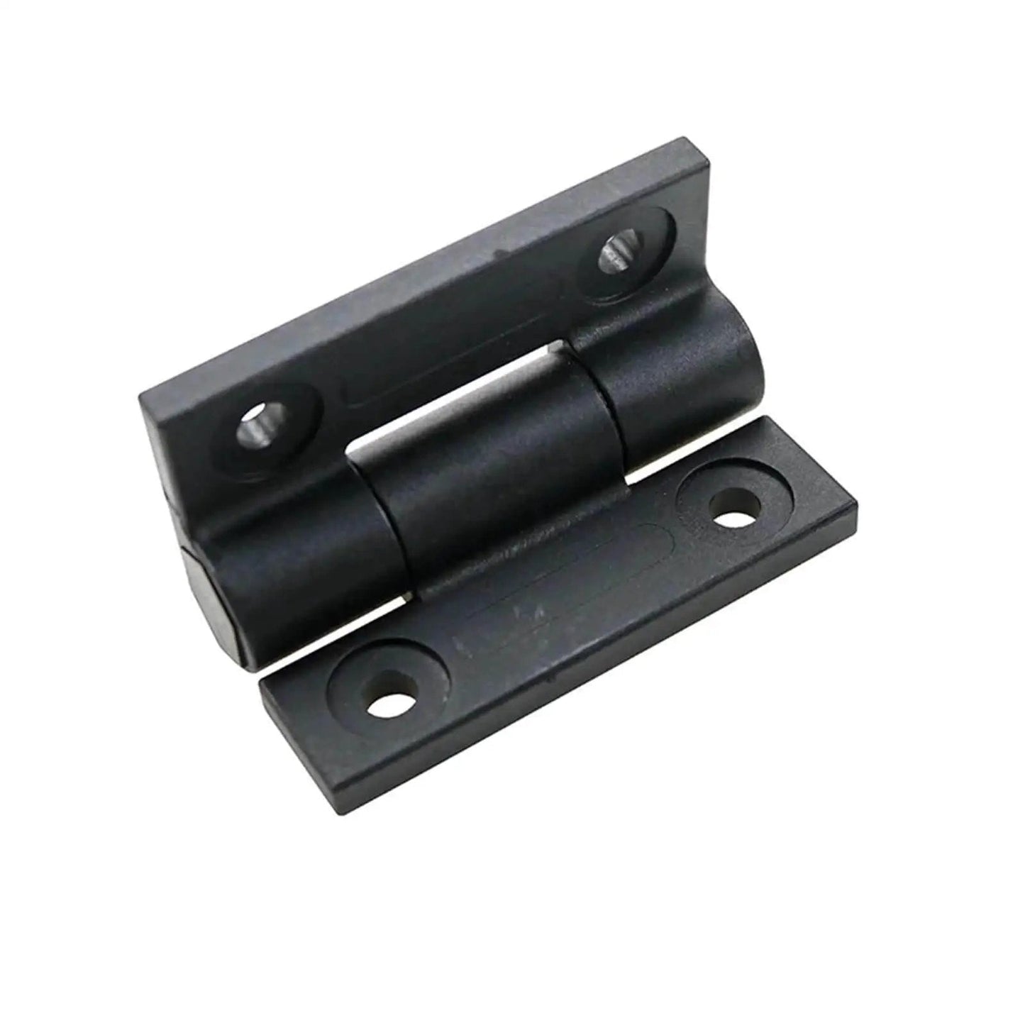 Flat Opening Torque Hinge Plastic Gate Hinge With Adjustable Torque One Piece White Durable Gate Hardware For Home Garden And Exterior Doors Easy Install And Great For Exterior And Interior Gates And Fences, shown in black single piece design.