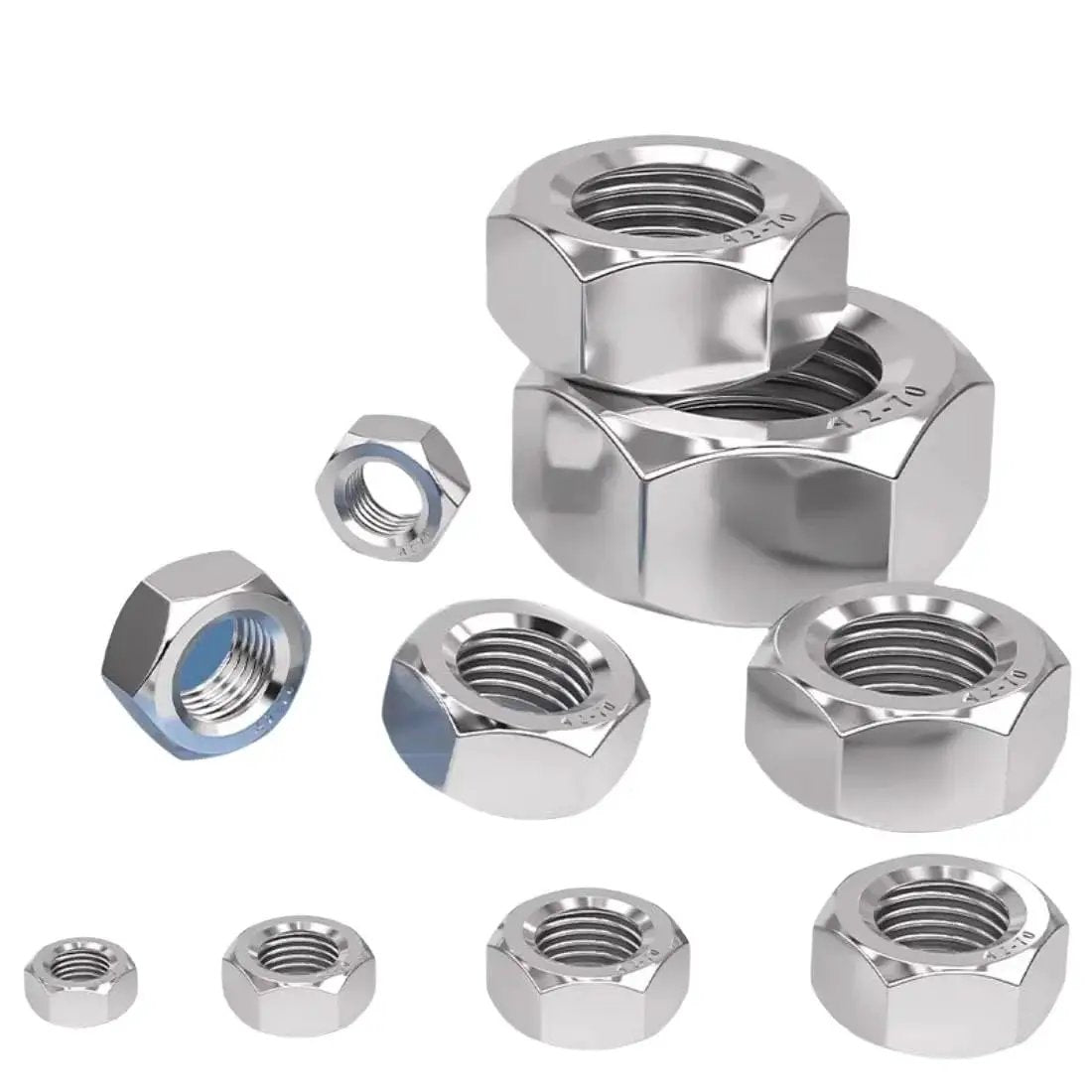 M8 Stainless Steel Double End Studs Hex Head With Right And Left Hand Threads displayed in various sizes on a white background.