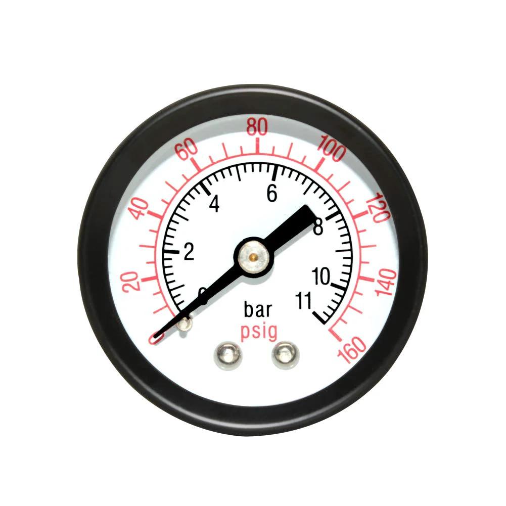 Front view of Rugged One And A Half Inch Dial Air Pressure Gauge For Air Compressors, 0 To 160 Psi Range, One Eighth Inch NPT Connection