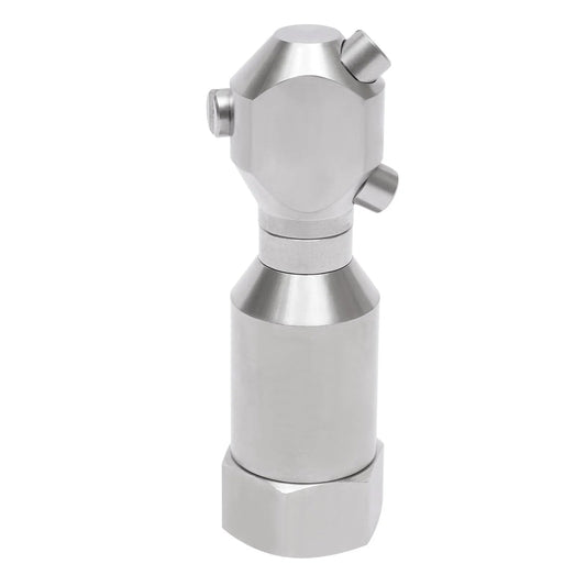 360 Degree Rotating Spray Nozzle In 304 Stainless Steel Heavy Duty High Pressure Rotary Cleaning For Barrel And Tank Washing No Tools Required To Install Just Connect Half Inch Inlet With Fifty Liters Per Minute Flow And Three Outlets For Wide Coverage