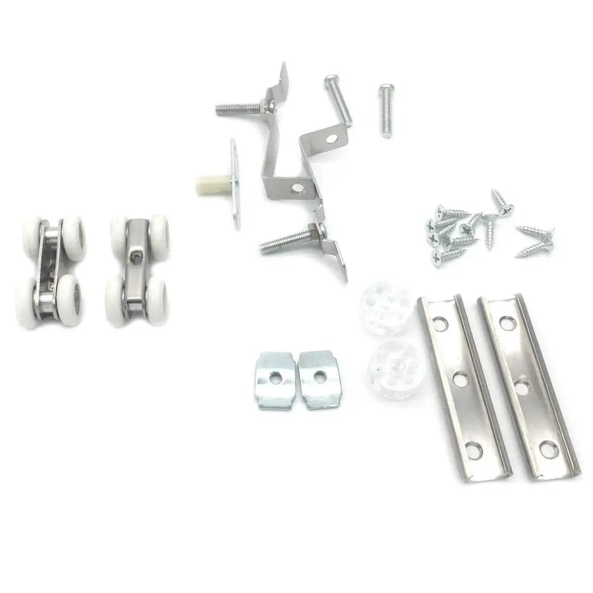 Zinc Alloy Four Wheel Metal Hanging Sliding Wardrobe Closet Door Rollers Set Pulley Hardware with accessories and screws.