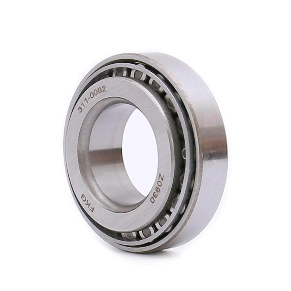 Side view of Tapered Roller Bearing LM67048 LM67010, Set of 4, showing metal construction and taper design for automotive use.