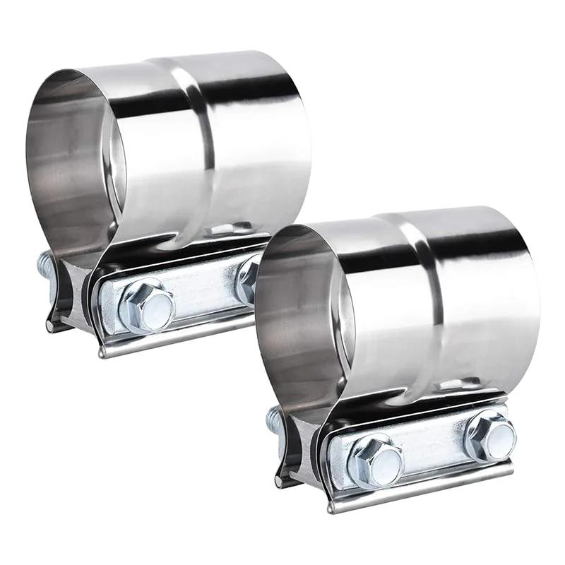 2 Pack 2.5 Inch Exhaust Clamps Lap Joint Band Clamp In 304 Stainless Steel For Muffler Pipe Repair And Catalytic Converter Connections Heavy Duty Rust Resistant No Fuss Install For 2.5 Inch Pipes