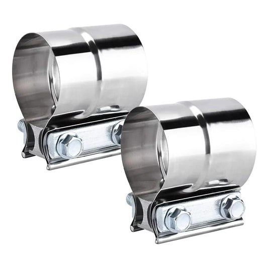 2 Pack 2.5 Inch Exhaust Clamps Lap Joint Band Clamp In 304 Stainless Steel For Muffler Pipe Repair And Catalytic Converter Connections Heavy Duty Rust Resistant No Fuss Install For 2.5 Inch Pipes