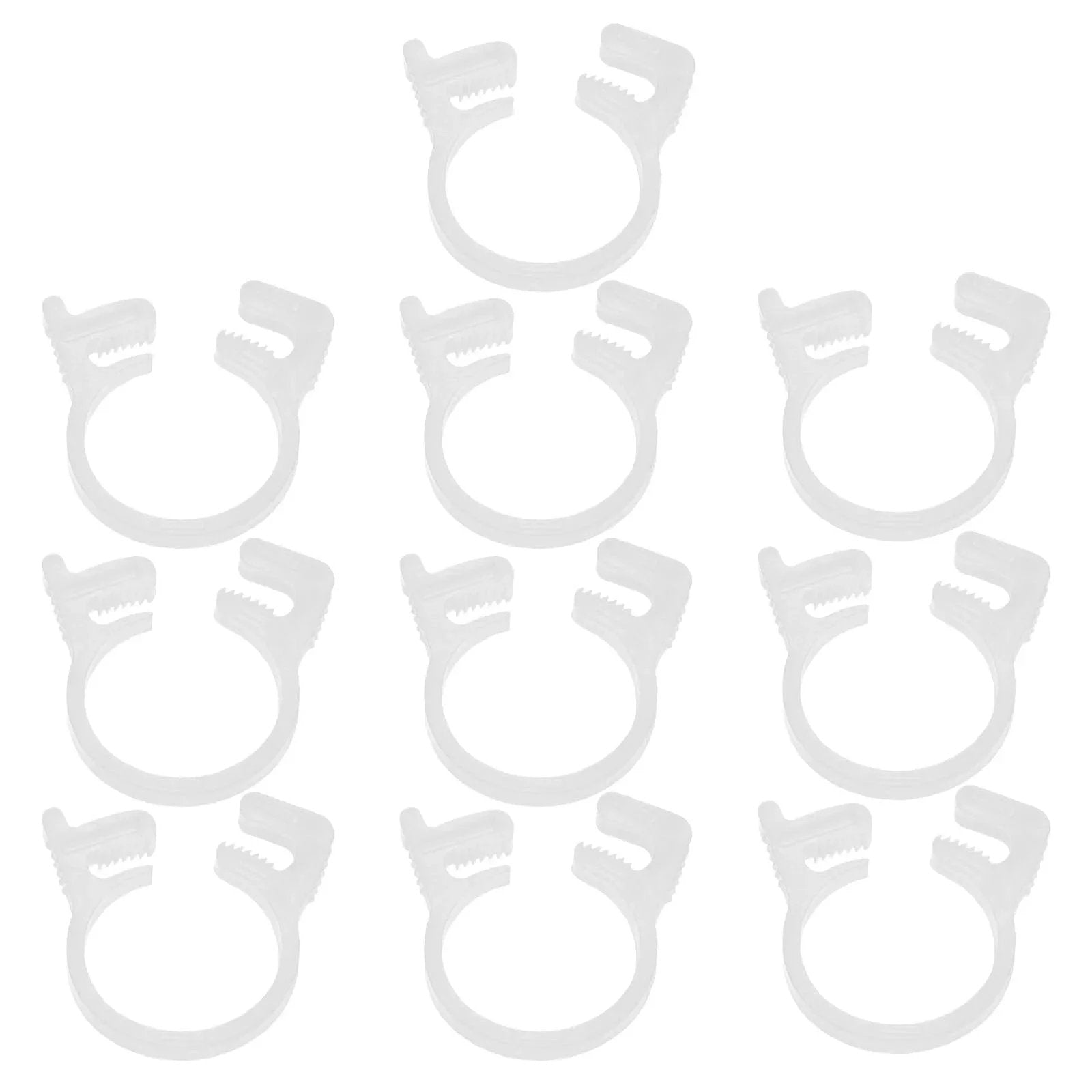 Ten Pack Double Gripping Nylon Hose Clamps Five Eighths Inch Adjustable Ratcheting Clamps With Double Snap Grip For Connecting And Sealing Hoses Pipes And Tubing White Ideal For Automotive And Plumbing Projects Stable Nylon Construction displayed in a grid layout.