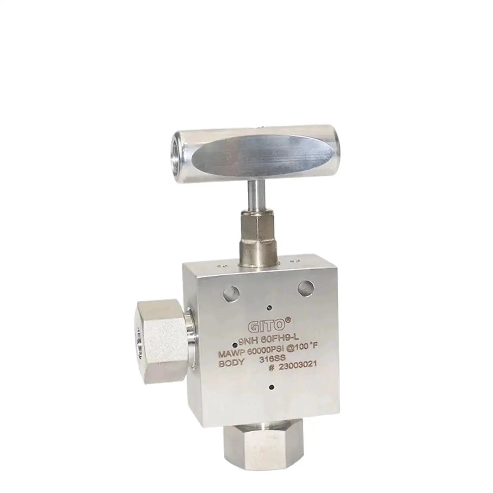 Stainless steel needle valve for medium high pressure hydrogen systems, precision control for hydraulics, pneumatics, plumbing use
