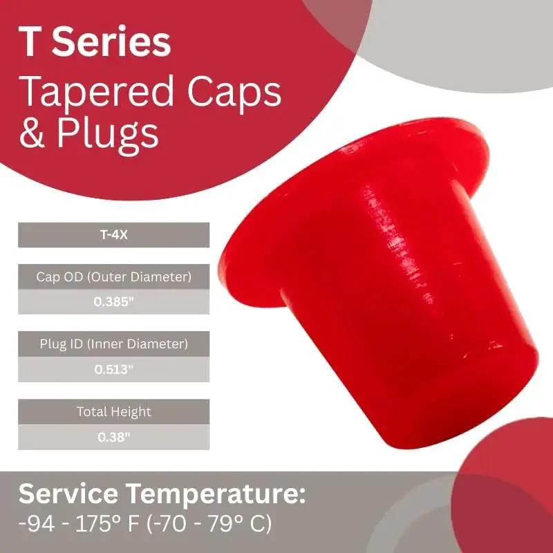 Red Tapered Cap and Plug Set for T Series LD-PE, 200 Pack, Cap OD 0.385 in, Plug ID 0.513 in, used for SAE fittings and hydraulic equipment