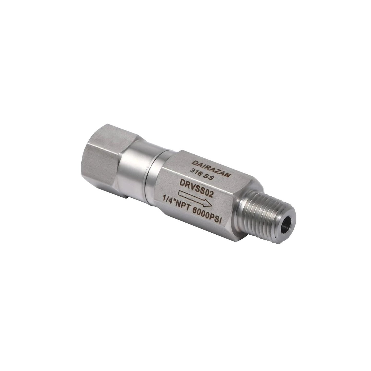 Inline Ball Check Valve Stainless Steel 316 One Way For Water Oil Gas One Quarter Inch NPT Male To Female With Viton O Ring Included