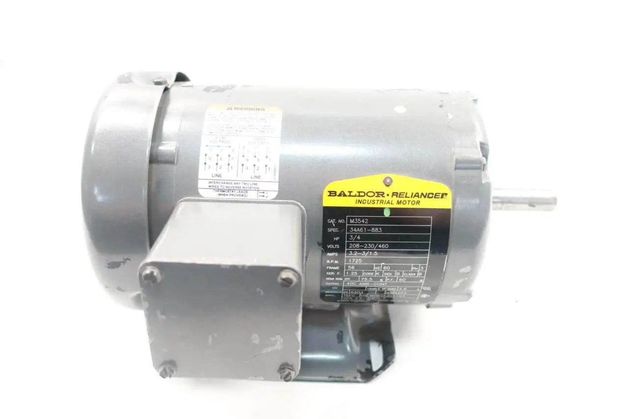 Single 3-Phase AC Motor Frame 56 3/4 HP 1725 RPM 5/8 in shaft 208-230/460V Sealed ball bearing compatible Ceramic-ready M3542