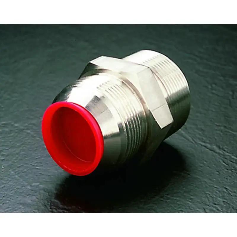 Tapered Red LD-PE Cap and Plug Set on fitting, EZ Remove, MIL Spec SAE, T Series, Cap OD 0.111 in, Plug ID 0.24 in by Caplugs