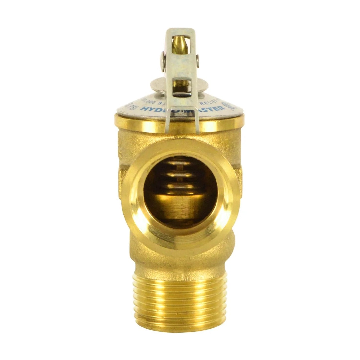 Front view of 3/4 Inch Safety Relief Valve For Hot Water Systems No Brainer Install Brass Body With Stainless Steel Spring ASME Certified