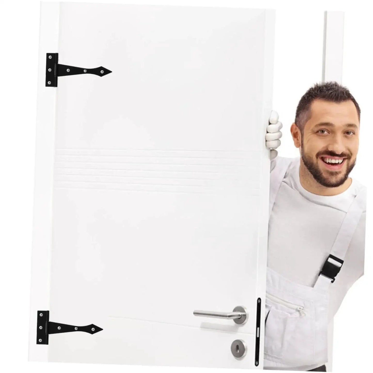 Heavy Duty Iron Cabinet Hinges 8 Pack For Residential Doors High Load Bearing Capacity With Smooth Burr Free Edges visible on white door